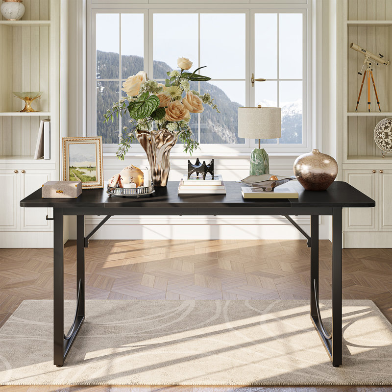 63" Executive Desk Lager Writing Desk With Metal Frame Home Office Desk, Black