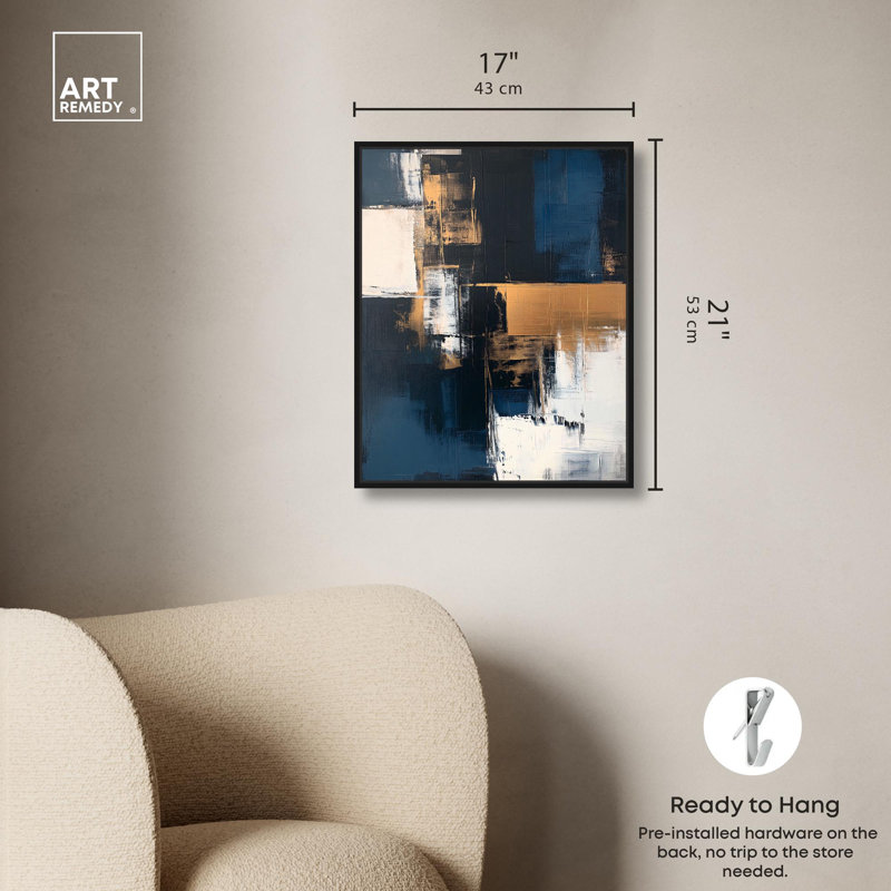 Radiant Blue Dawn I Blue Abstracts par Art Remedy, H 21 po x l 17 po, Cadre flottant noir