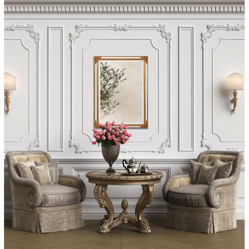 David-Paul Solid Wood Rectangle Wall Mirror, Gold/White