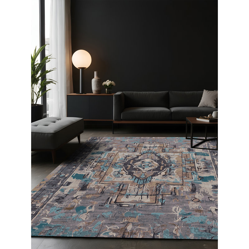 Tapis gris soyeux et moelleux, Rectangle 6 pi x 9 pi