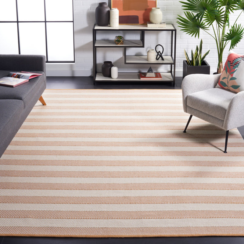 Striped Kilim Flat Weave Cotton Striped Rug, Rectangle 8' x 10'