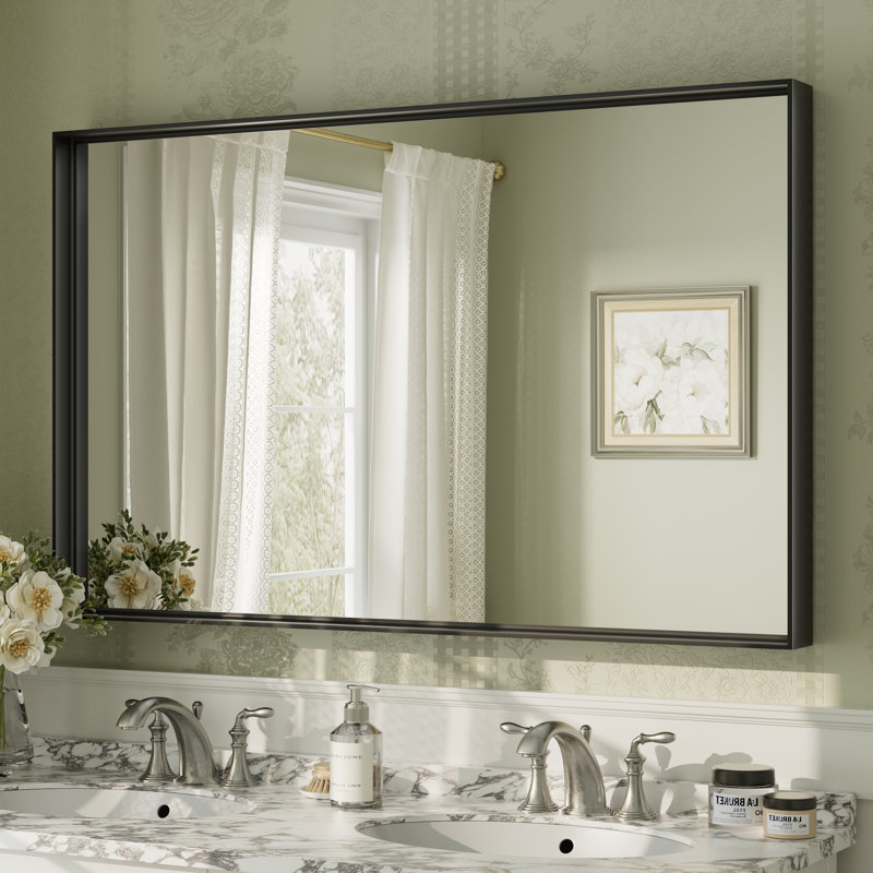 Miroir mural Aevar, 48 po x 30 po, Noir mat