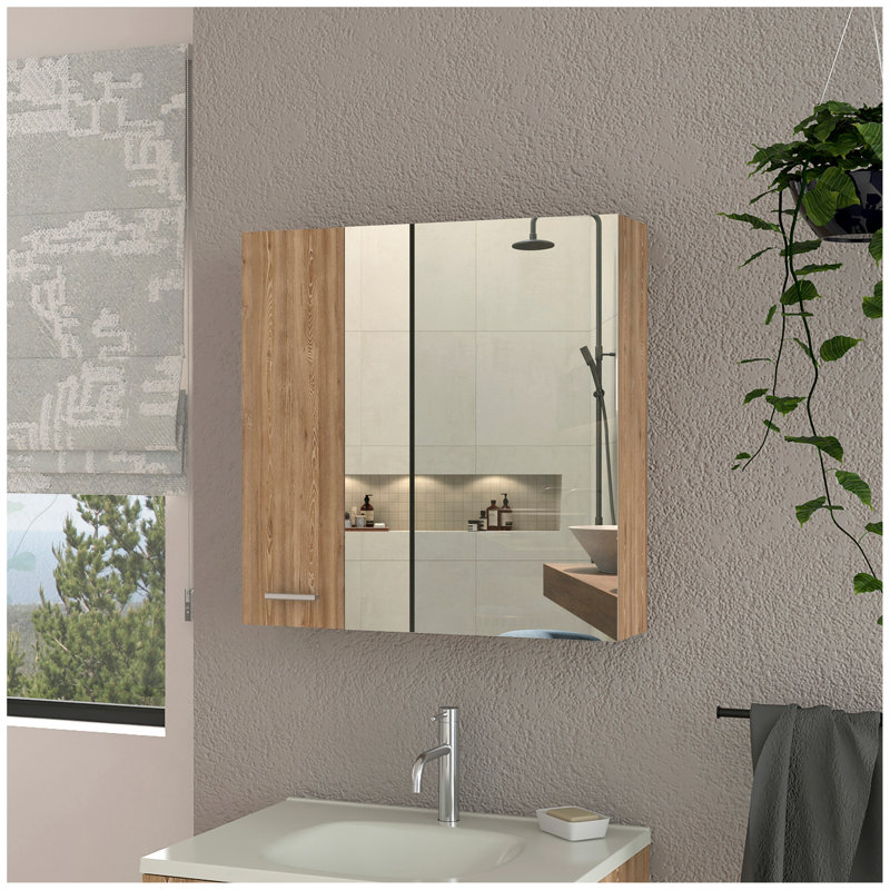 Armoire à pharmacie à 4 tablettes avec miroir, Beige