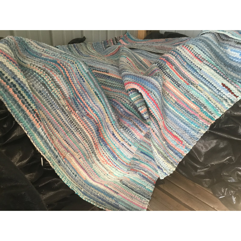 Tapis rayé multicolore en coton tissé à plat à la main