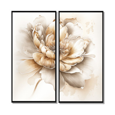Indigold fleur beige V - art mural traditionnel beige 2 pièces