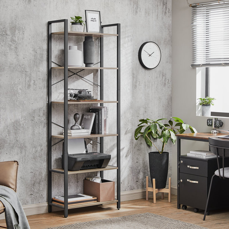 Beufort 186cm H x 66cm W Etagere Bookcase, Grey/Black