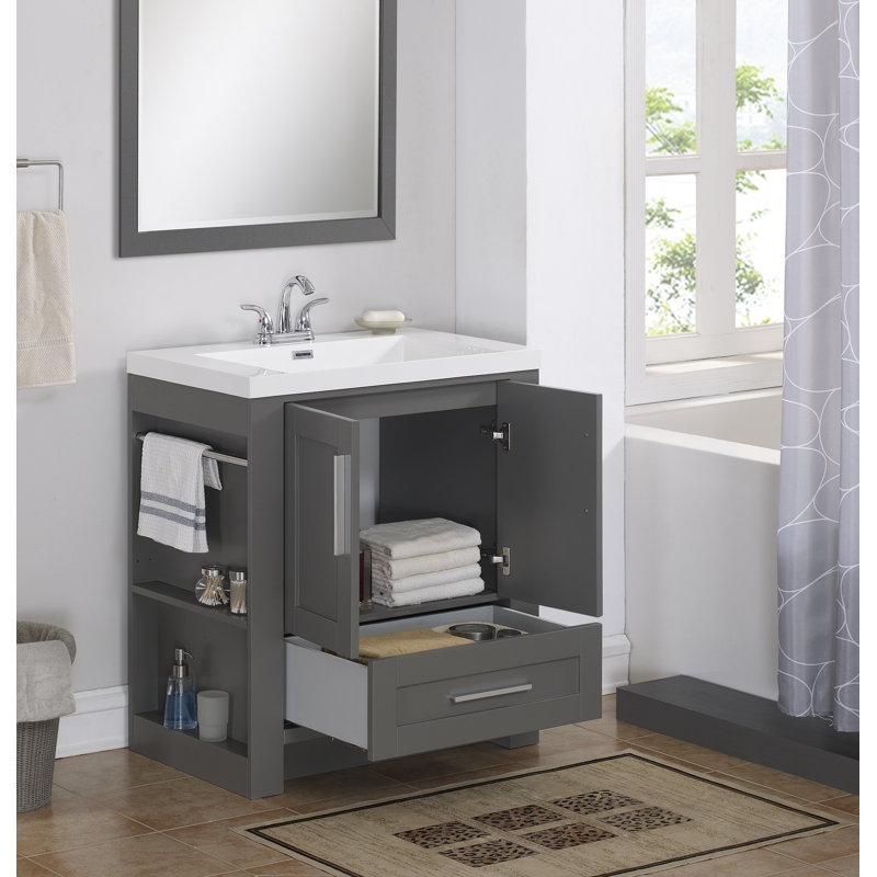 Durand 30.3'' Single Bathroom Vanity with Genuine Marble Top, Gray