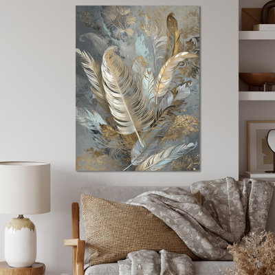 Plume dorée Extravaganza V - art mural plume glam