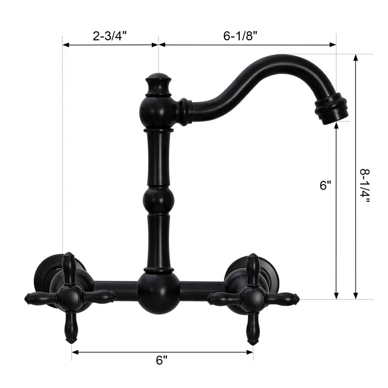 Robinet de salle de bain mural avec 2 poignées en croix, Noir mat