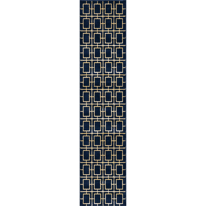Tapis bleu contemporain Contemporary Glitzy, Tapis de couloir 2 pi 7 po x 12 pi