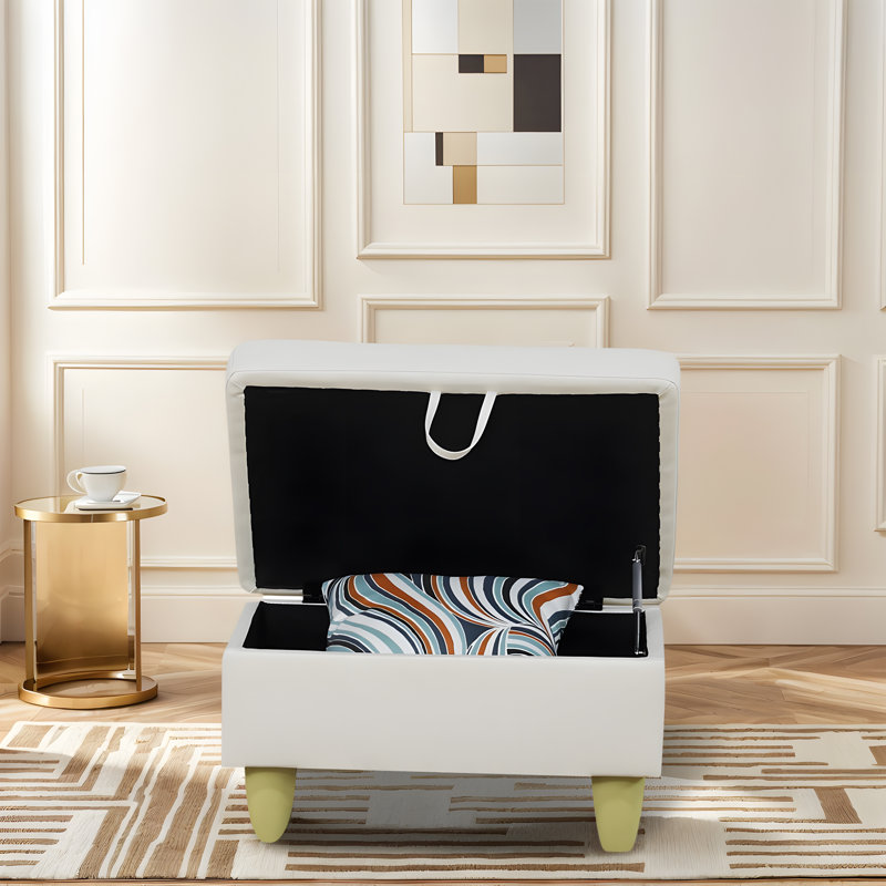 Repose-pieds blanc en similicuir avec rembourrage en mousse et rangement caché - Design moderne, confortable et fonctionnel pour le salon, la chambre à coucher, le bureau