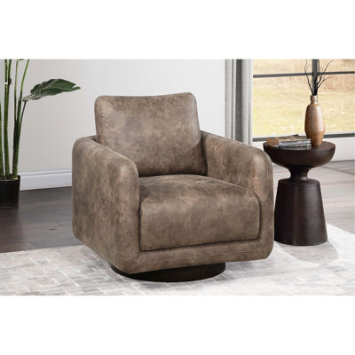 Colour Upholstered 360 - Degree Swivel Accent Chair With Webbing And Hardware For Movement, Modern Transitional Design Living Rooms Leather Like Fabric In , Contemporary Look Relaxing Areas, Wooden