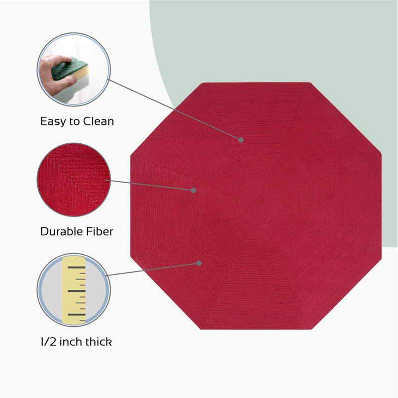Vienne Solid Color Machine Made Braided Polypropylene Indoor Outdoor Area Rug, Octagonal 4', Burgundy