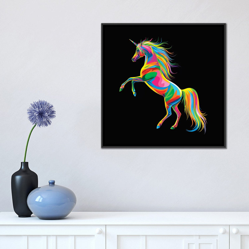 «Unicorn», impression sur toile, H 18 po x l 18 po x P 1,5 po, Toile avec cadre noir, Pas de tapis