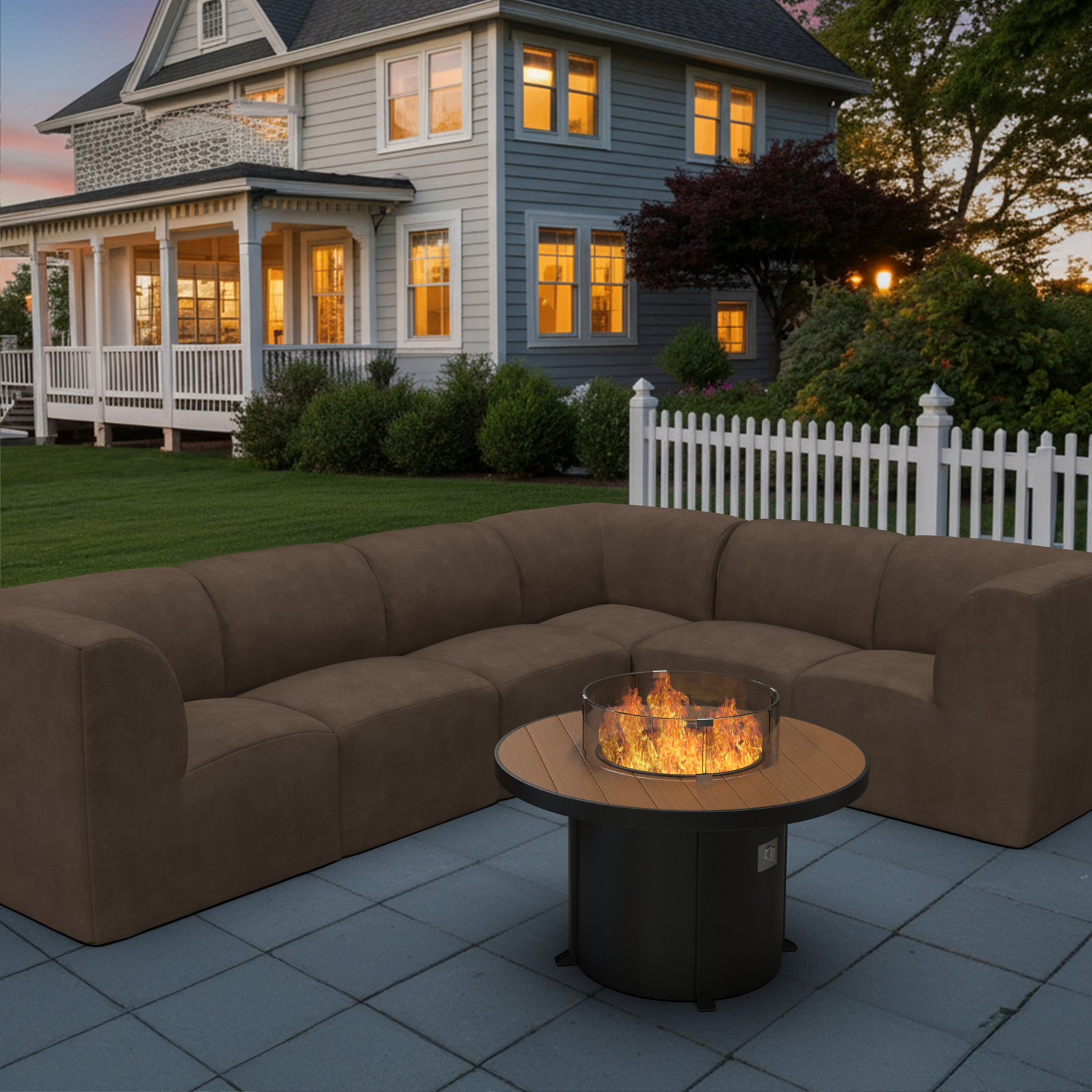 Round Fire Pit Table, Brown;Gray