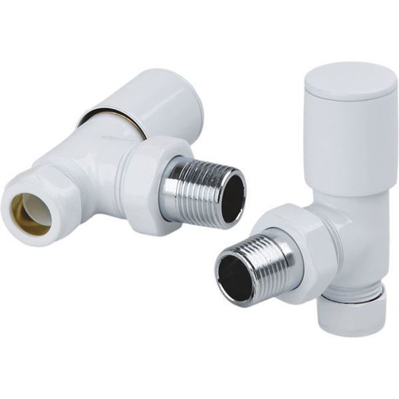 White ANGLED Radiator Valves - Pair
