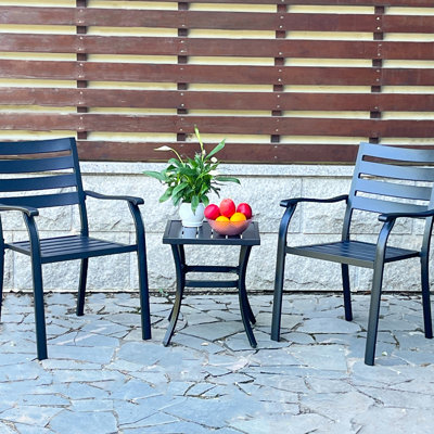 Black Outdoor Metal Dining Chairs, A Of 2 For Bistro And Poolside. Weather - Iron, Ecoating Finish, Quick & Easy Installation All Garden. Heavy Duty Iron With Ecoating, Rust , Smooth Touch