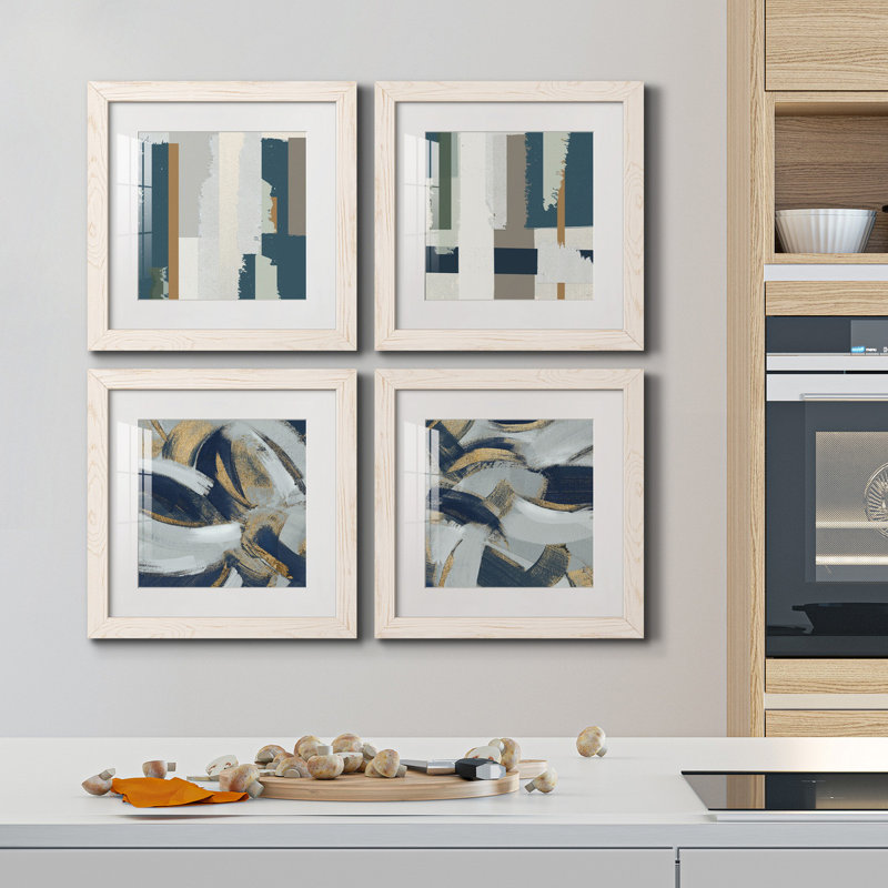 «Close to the Edge I», ensemble de 4 peintures sur toile encadrées, Toile avec encadrement blanc