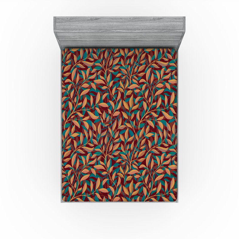 Drap-housse Ambesonne, Drap-housse très grand californien, Bleu sarcelle, ambre, framboise / floral