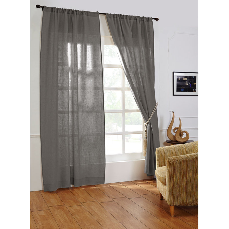Rideau simple semi-transparent en lin Damron, Gris neutre