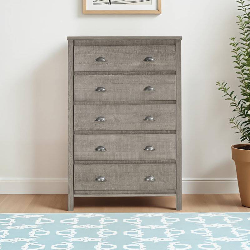 Altamirano 33" W Solid Wood 5-Drawer Dresser, Driftwood Gray