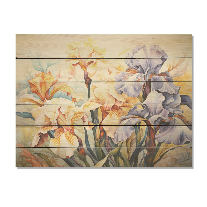 Beige et bleu, minimalisme, iris, fleurs de sérénité - iris, art mural sur bois de pin naturel, H 30 po x l 40 po