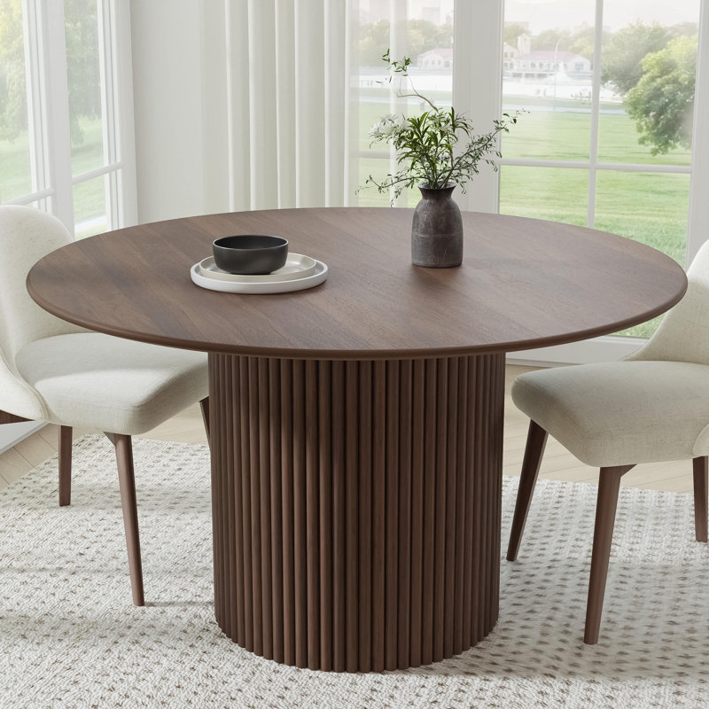 Solid Wood Dining Table Round Pedestal Kitchen Table, 30”H x 52”L x 52”W, Walnut