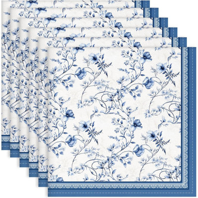Serviette 100% coton à imprimé floral aquarelle Blue Rose