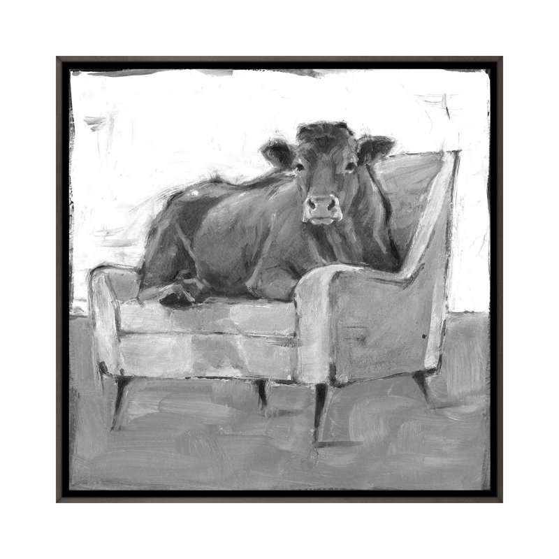 Moo-ving In IV - noir et blanc 6 pièces, Cadre flottant en bois foncé foncé, H 18 po x l 18 po