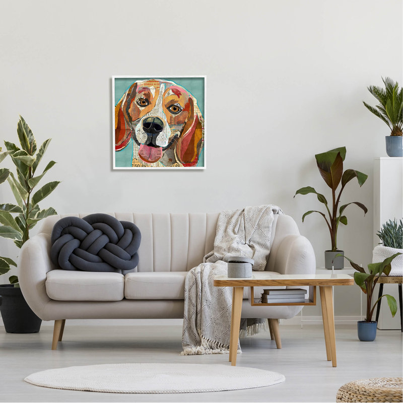 Collound Hound Dog, H 24 po x l 24 po x P 1,5 po, Giclée encadrée blanc bord de mer