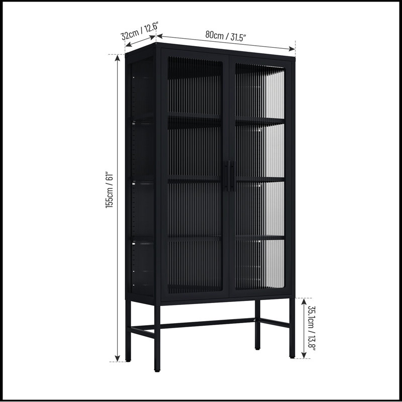 Armoire de rangement à double porte vitrée avec tablettes réglables Fioranna, Noir
