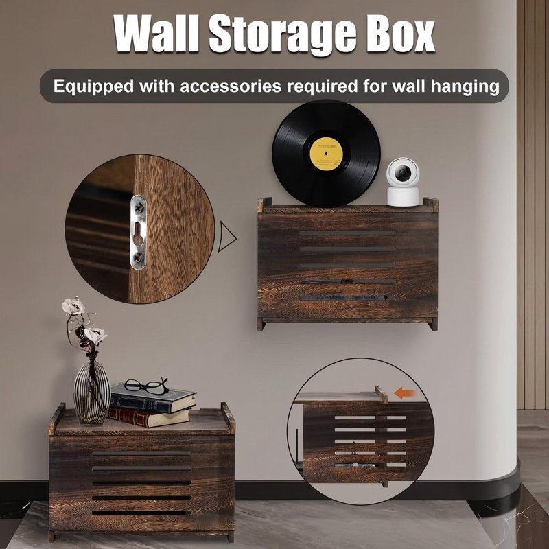 Wooden Router Storage Box Large With Cable Management, Modern Router Shelf, Projector Stand, Easy Assembly, Wifi Router Hider For Home And Office