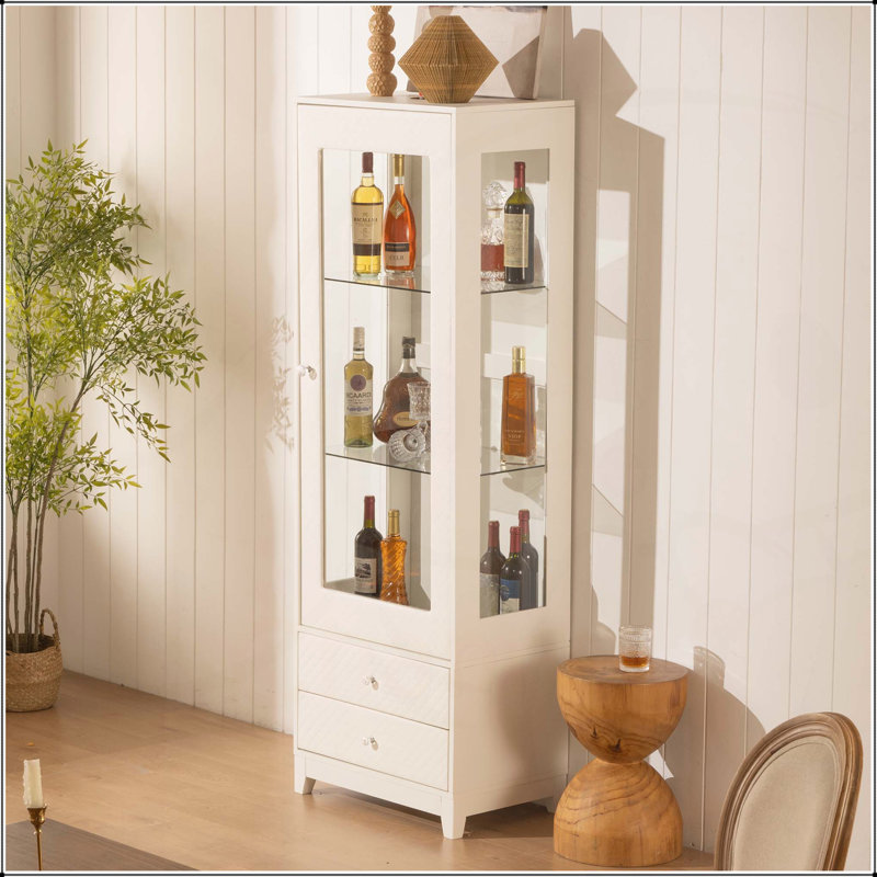 Vitrine autoportante de 71 pouces avec tablettes réglables, lumière DEL et rangement rembourré pour espaces de vie modernes - blanc