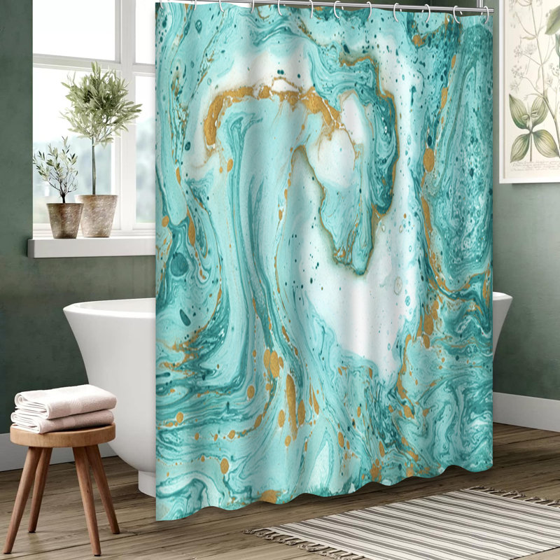Rideau de douche à aquarelle verte avec 12 crochets, L 72 po x l 78 po