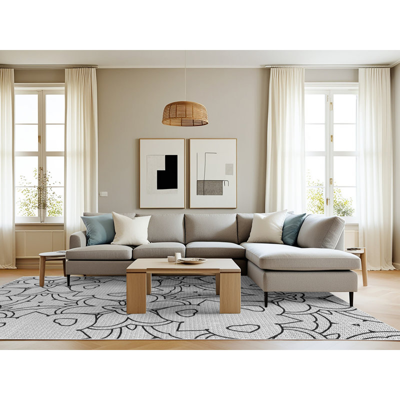 Tapis abstrait blanc / noir, Rectangle 7 pi x 9 pi