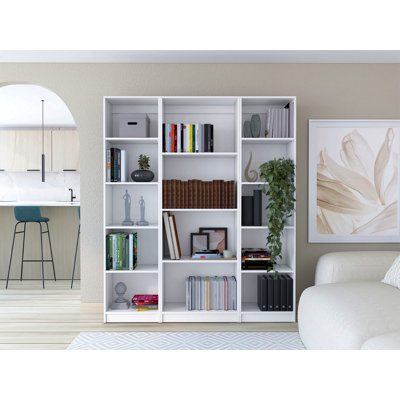 Ensemble de bibliothèque 3 pièces, 60 po de large avec 14 tablettes, ensemble de salon