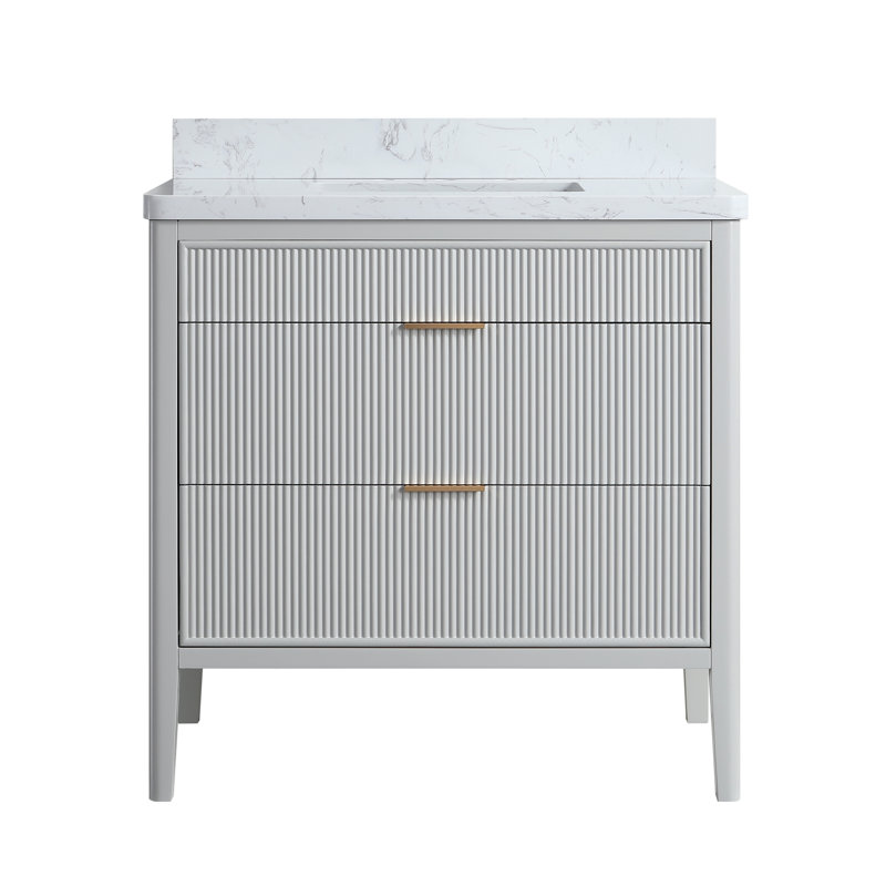 Meuble-lavabo simple autoportant entièrement assemblé avec plateau et dosseret d'ingénierie et structure en bois massif, 36"