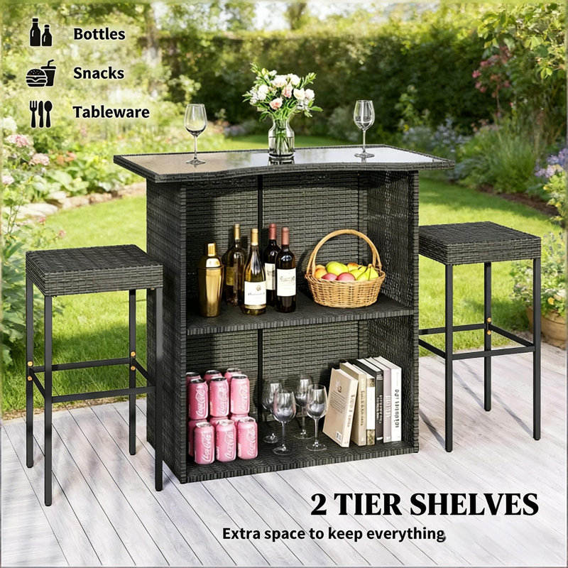 Ensemble de mobilier de bar à hauteur de bar, table et chaises d'extérieur, ensemble de bar en osier de rotin 5 pièces, chaise