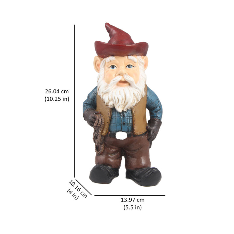 Blue and Brown Cowboy Gnome Garden Statue
