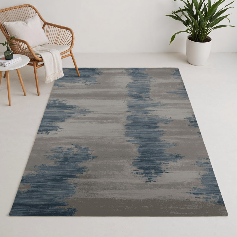 Abstract Gray Indoor and Outdoor Area Rug, Rectangle 3' x 5'