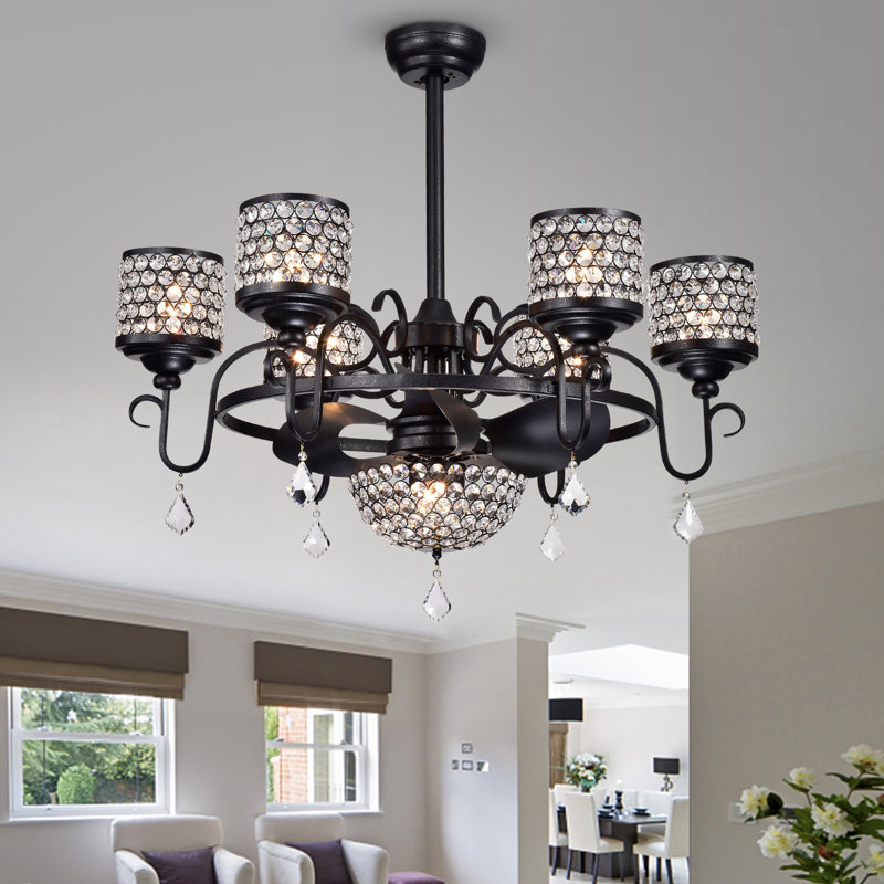 Ventilateur de plafond en cristal à 3 pales 12,6 po avec télécommande et ensemble d'éclairage inclus Shelley
