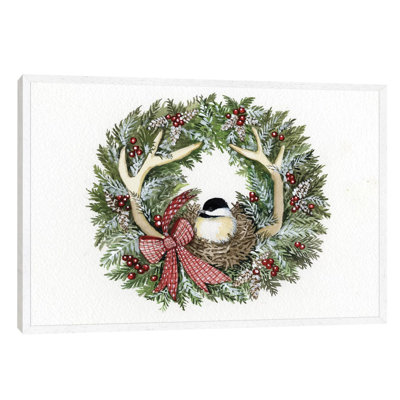 Holiday Wreath IV by Kathleen Parr McKenna - Floater Frame Print on Canvas