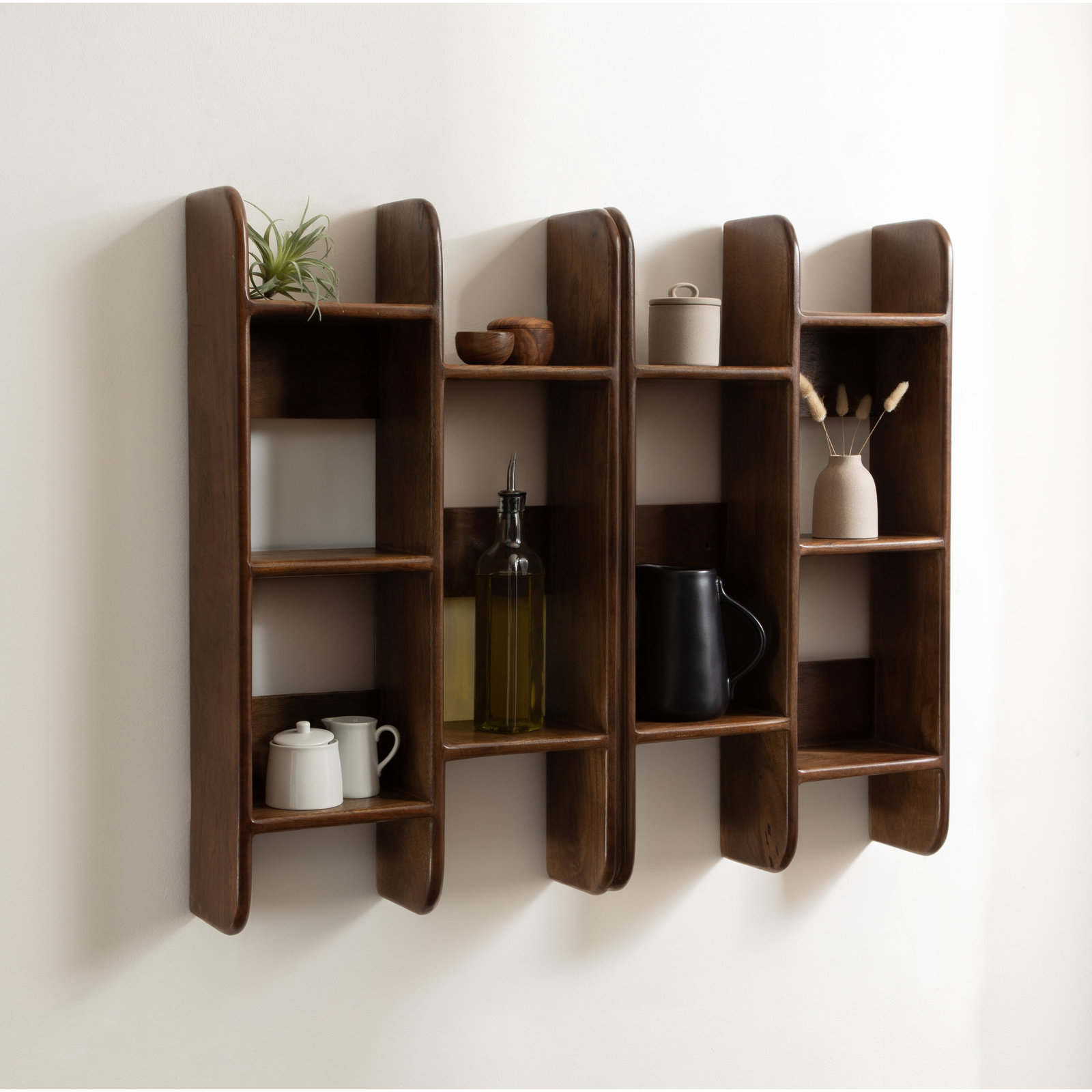 Tiered Storage Wood Wall Shelf, Dark Brown Wood
