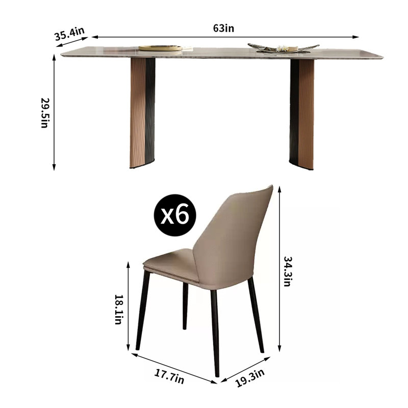 Ensemble de table de salle à manger moderne en pierre supercristalline, H 29,5 po x L 63 po x l 35,4 po