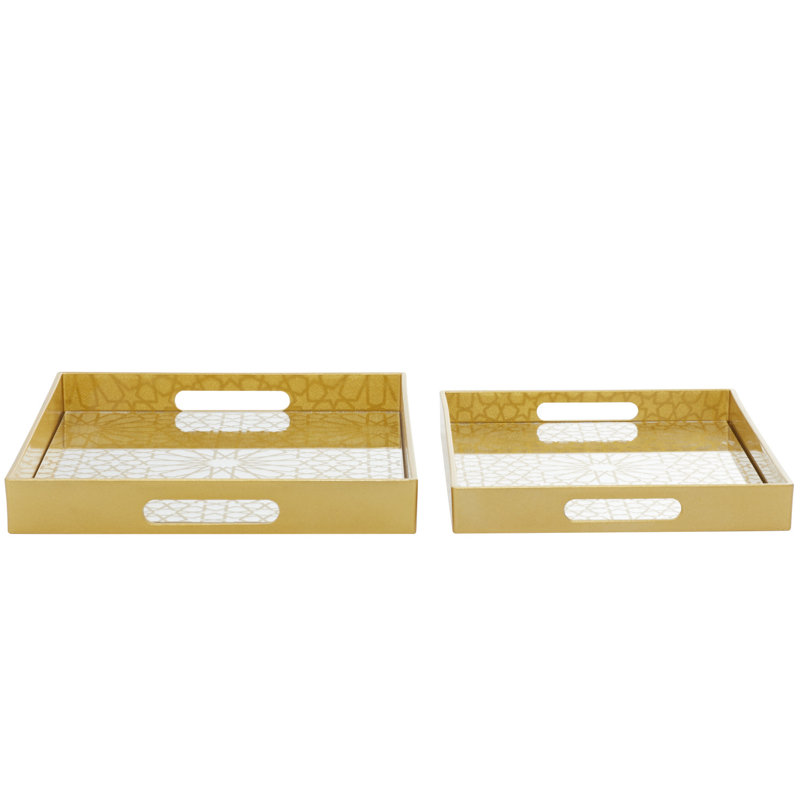 Gold Mirrored Geometric Plastic Decorative Tray Set