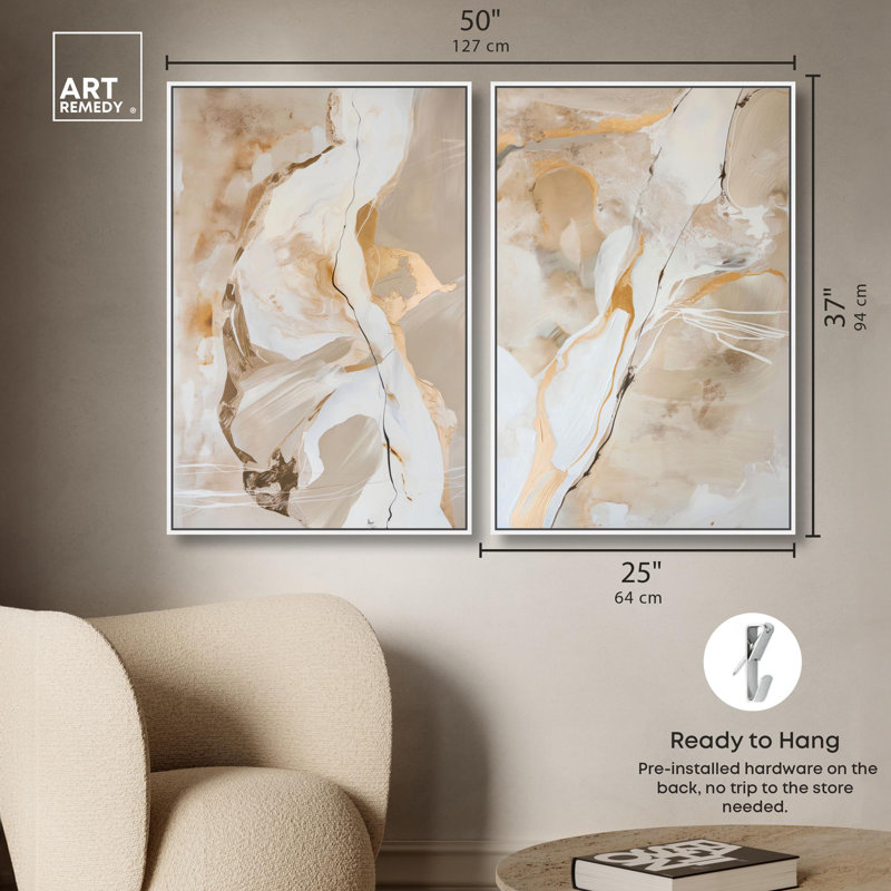 Ensemble de 2 reproductions sur toile Luxe , Impression dans un cadre flottant sans passe-parto, H 37 po x l 25 po, Blanc