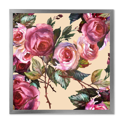 " Pink Vintage Roses On Yellow "