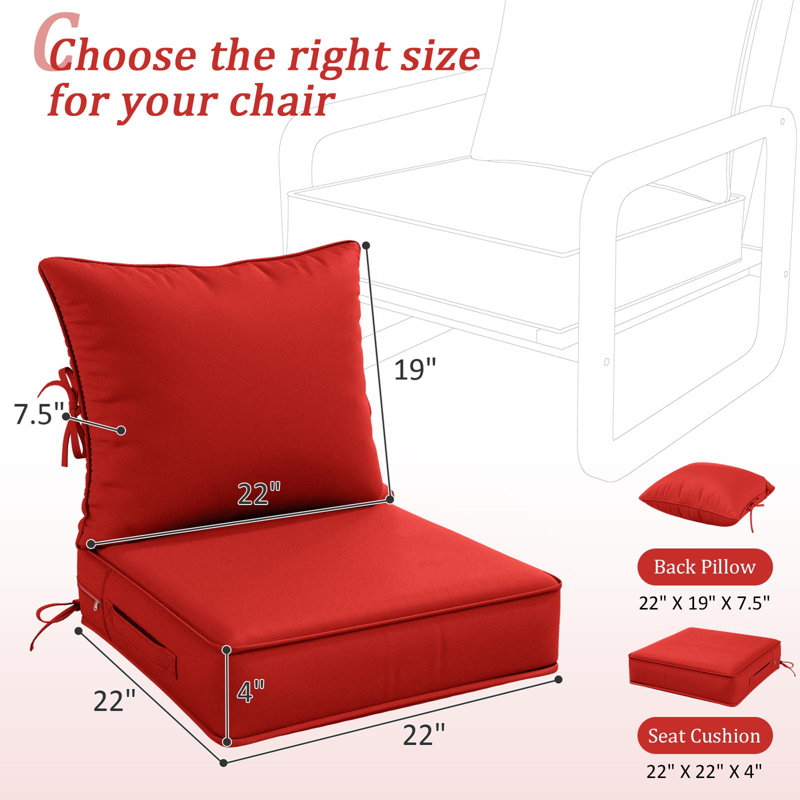 Ensemble de coussins de siège d'extérieur Wynee, 4", Rouge, L 22 po x P 22 po