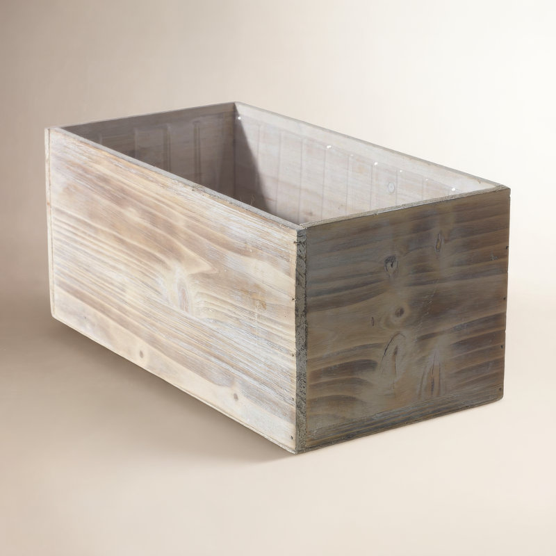 Tariah Handmade Wood Planter Box, White, 7" H x 13.5" W x 6" D
