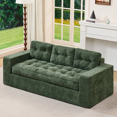 Canapé 3 places en chenille de style nuage compressé, canapé surdimensionné sans boutons et capitonné, canapé confortable 2 en 1 pour le salon, la chambre et le bureau, vert